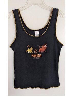 Disney Lion King Hakuna Matata Embroidered Black Ribbed Tank Crop Top
